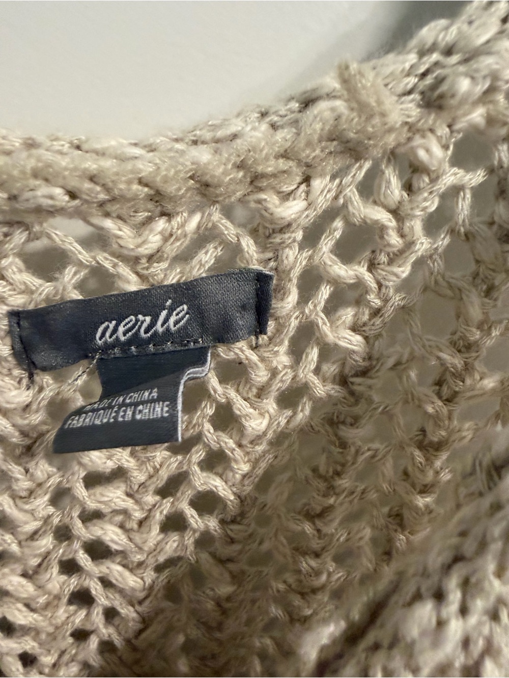 Aerie Open Knit Sweater Dress Crochet Tank Dress Oatmeal Beige Large - Picture 2 of 5